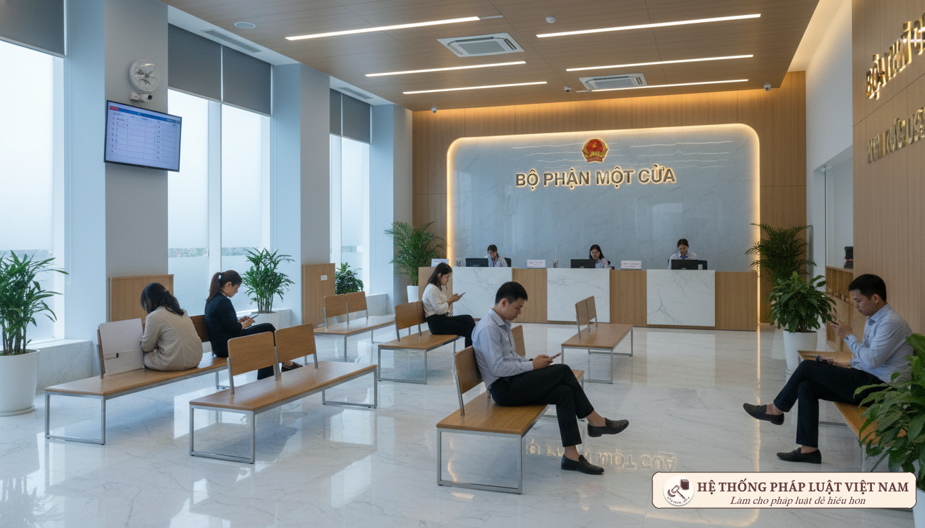 Người dân thực hiện thủ tục hành chính tại bộ phận một cửa