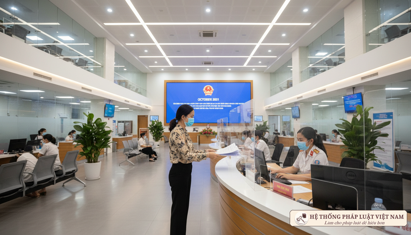 Người dân làm thủ tục hành chính tại bộ phận một cửa