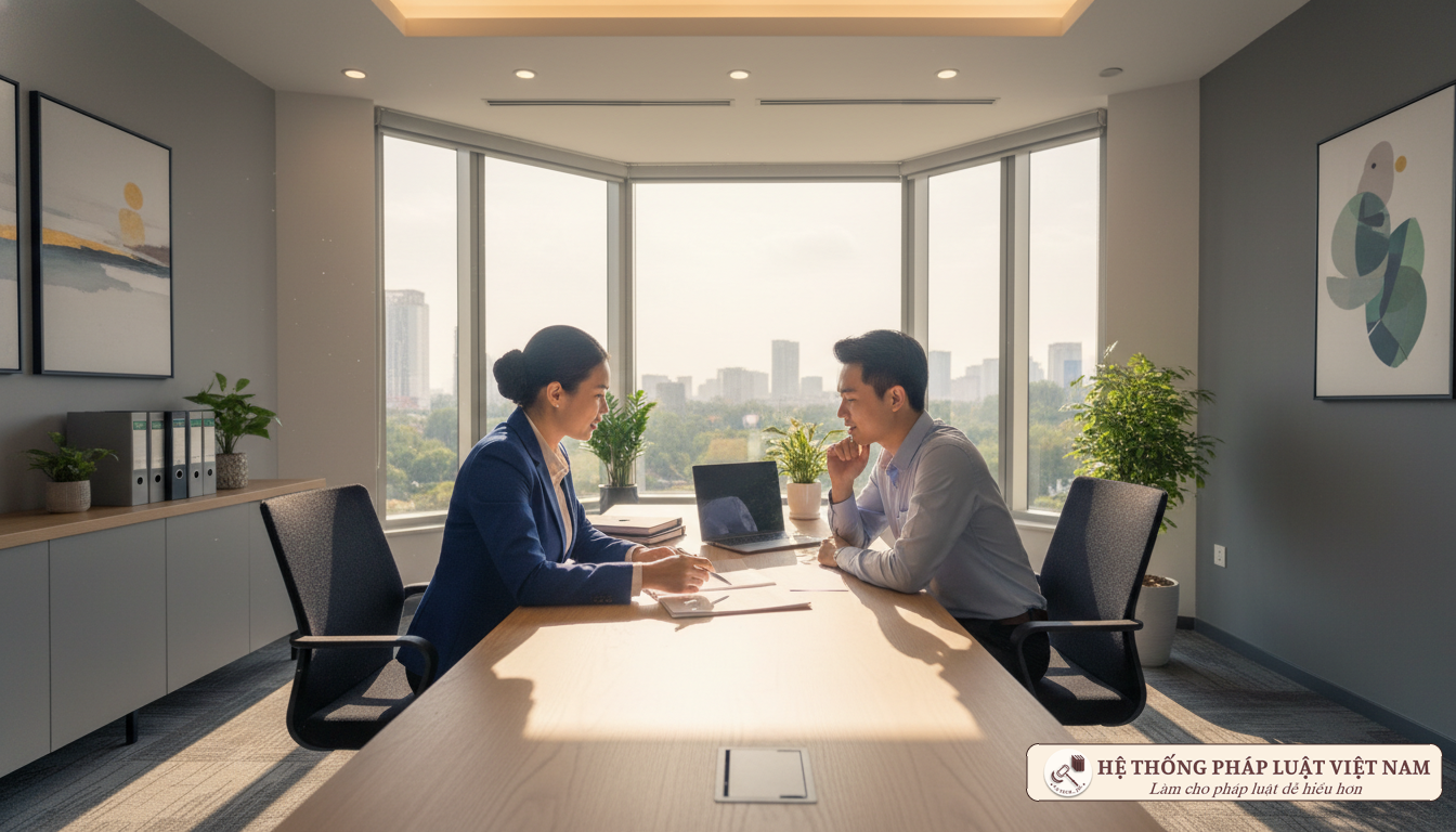 Quản lý nhân sự trao đổi với nhân viên về lịch nghỉ phép