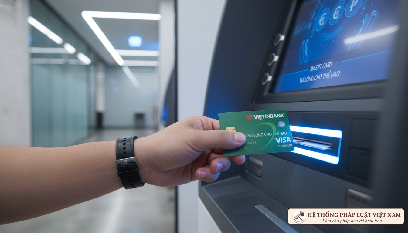 Thao tác thẻ ngân hàng tại máy ATM