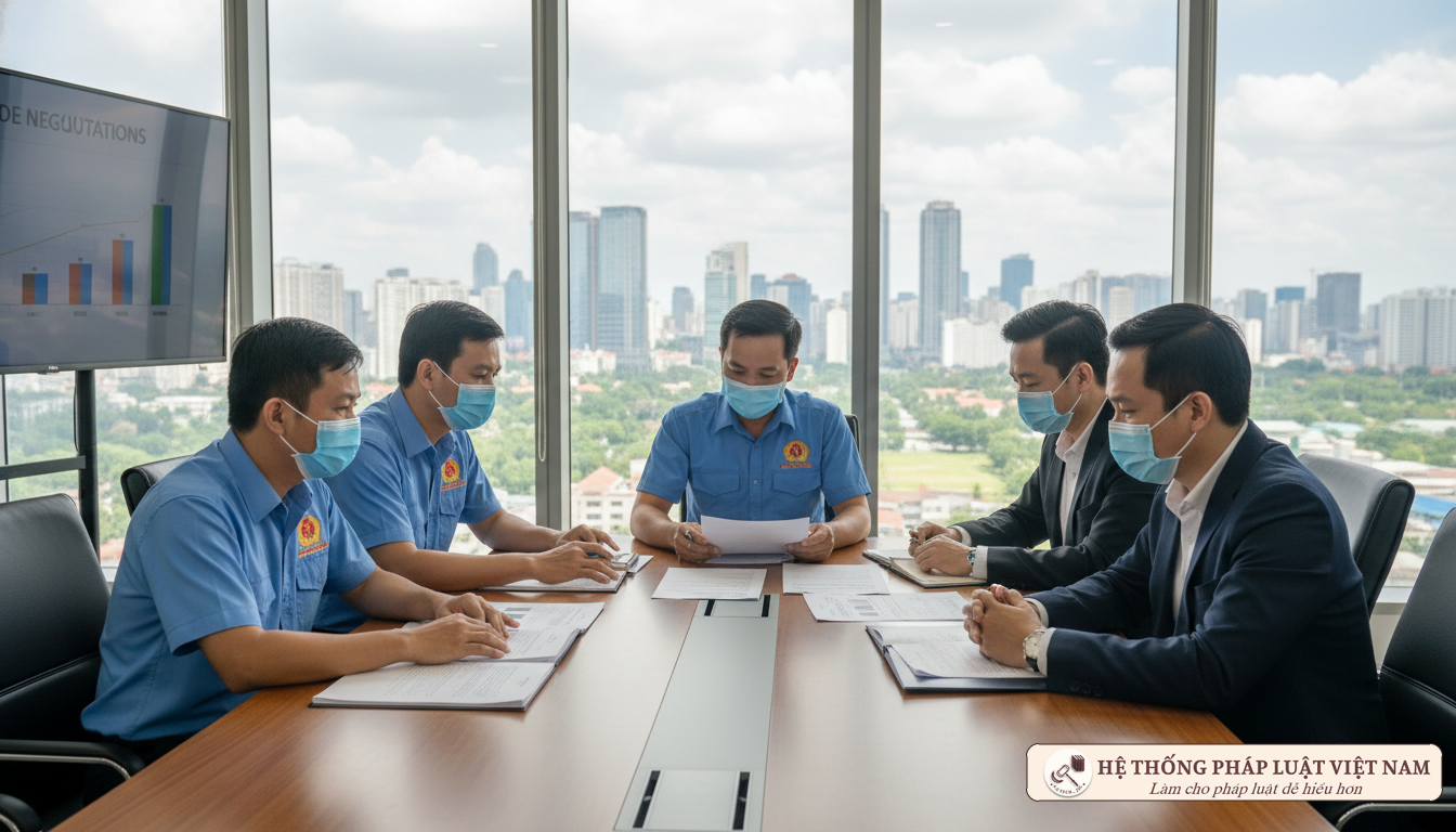 Cán bộ công đoàn làm việc với doanh nghiệp