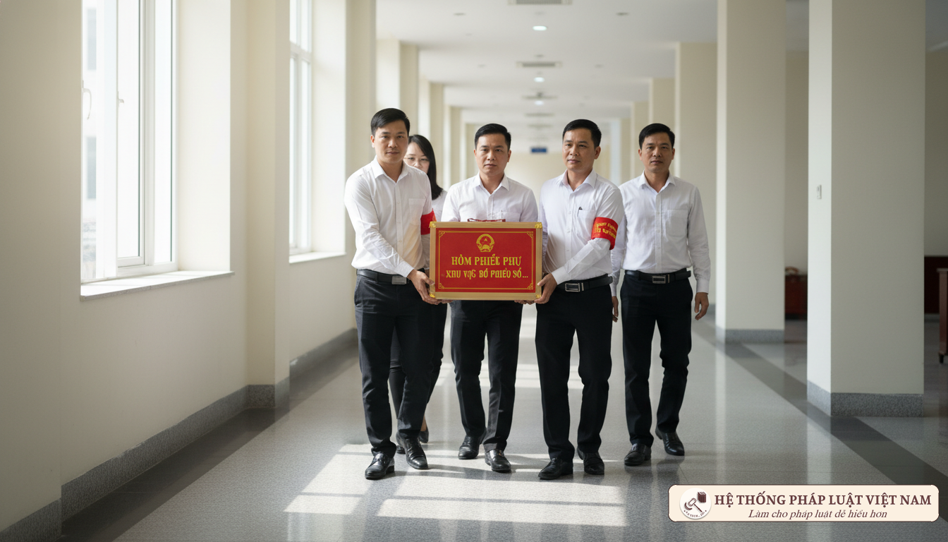 Tổ bầu cử mang hòm phiếu phụ đến các khu vực đặc biệt