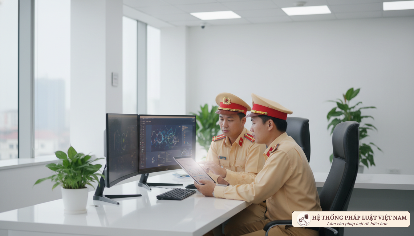 Cán bộ công an hướng dẫn thủ tục cư trú