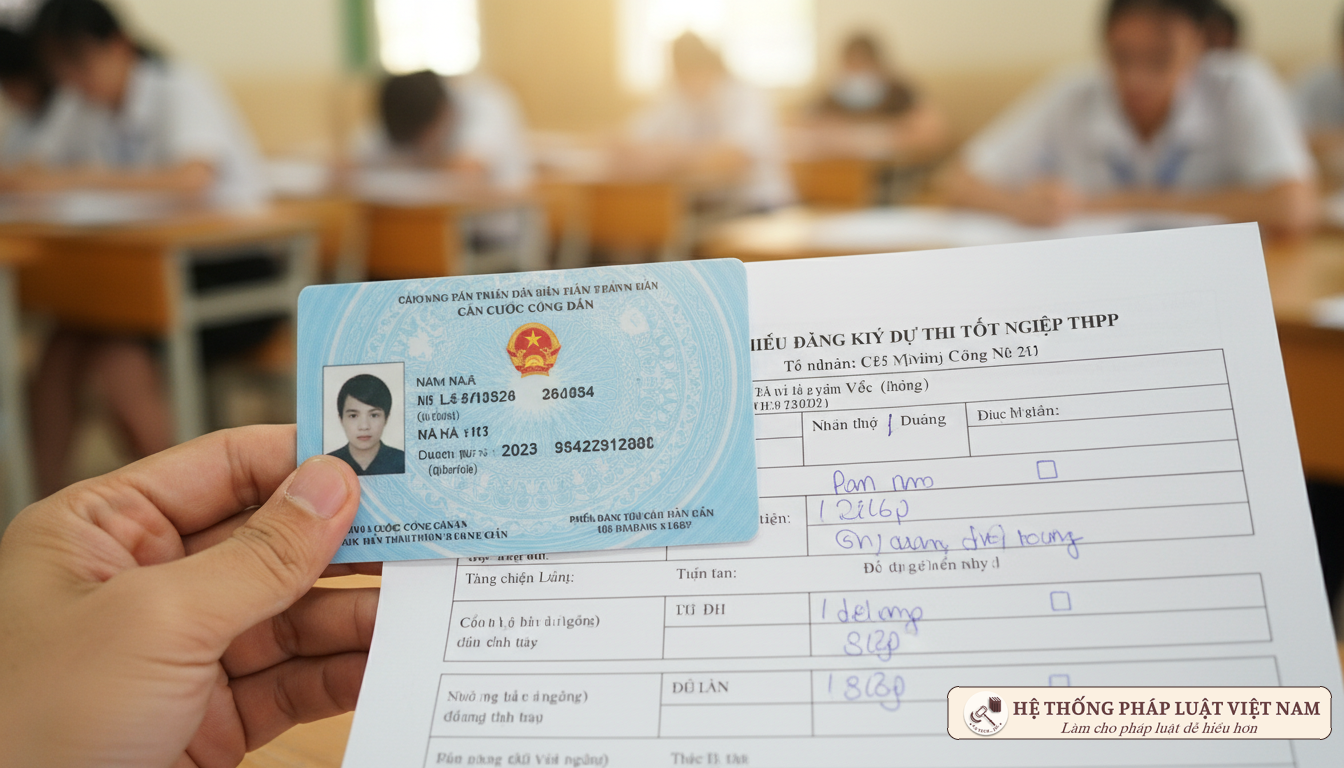 Cận cảnh thẻ Căn cước công dân và phiếu đăng ký dự thi