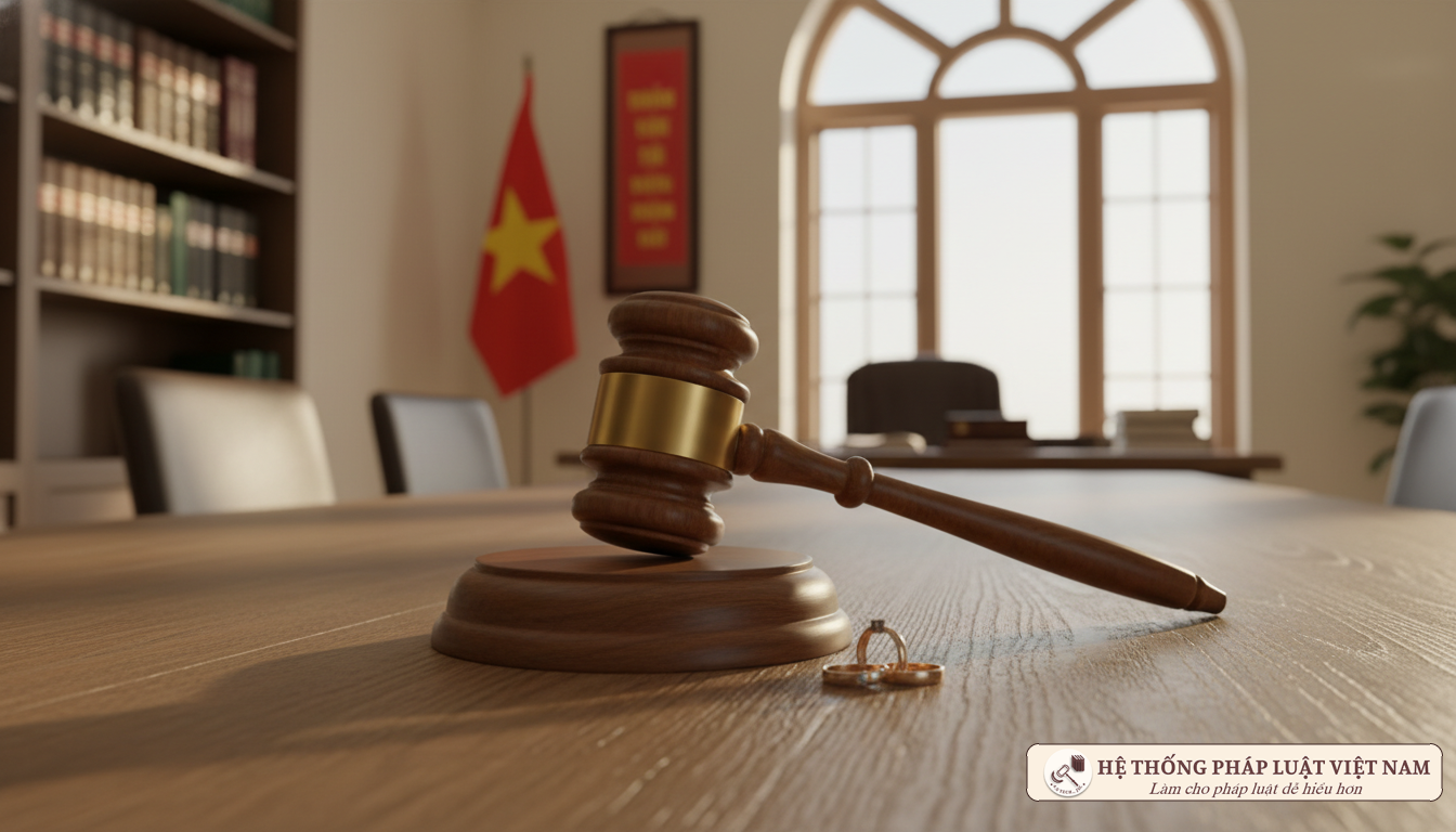 Búa thẩm phán và nhẫn cưới trên bàn