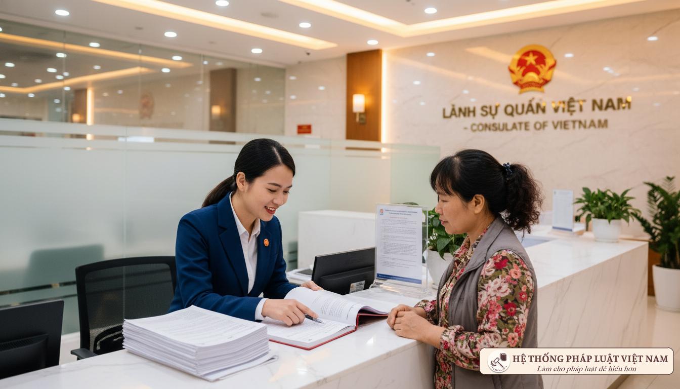 Cán bộ lãnh sự hướng dẫn công dân thực hiện các thủ tục hành chính