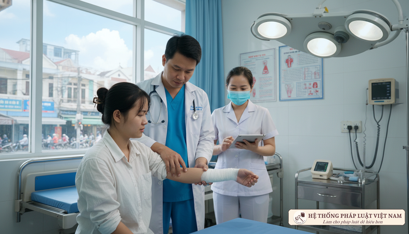 Bác sĩ giám định thương tích cho bệnh nhân