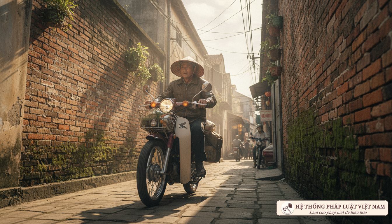 Xe máy di chuyển trong ngõ nhỏ tại Việt Nam