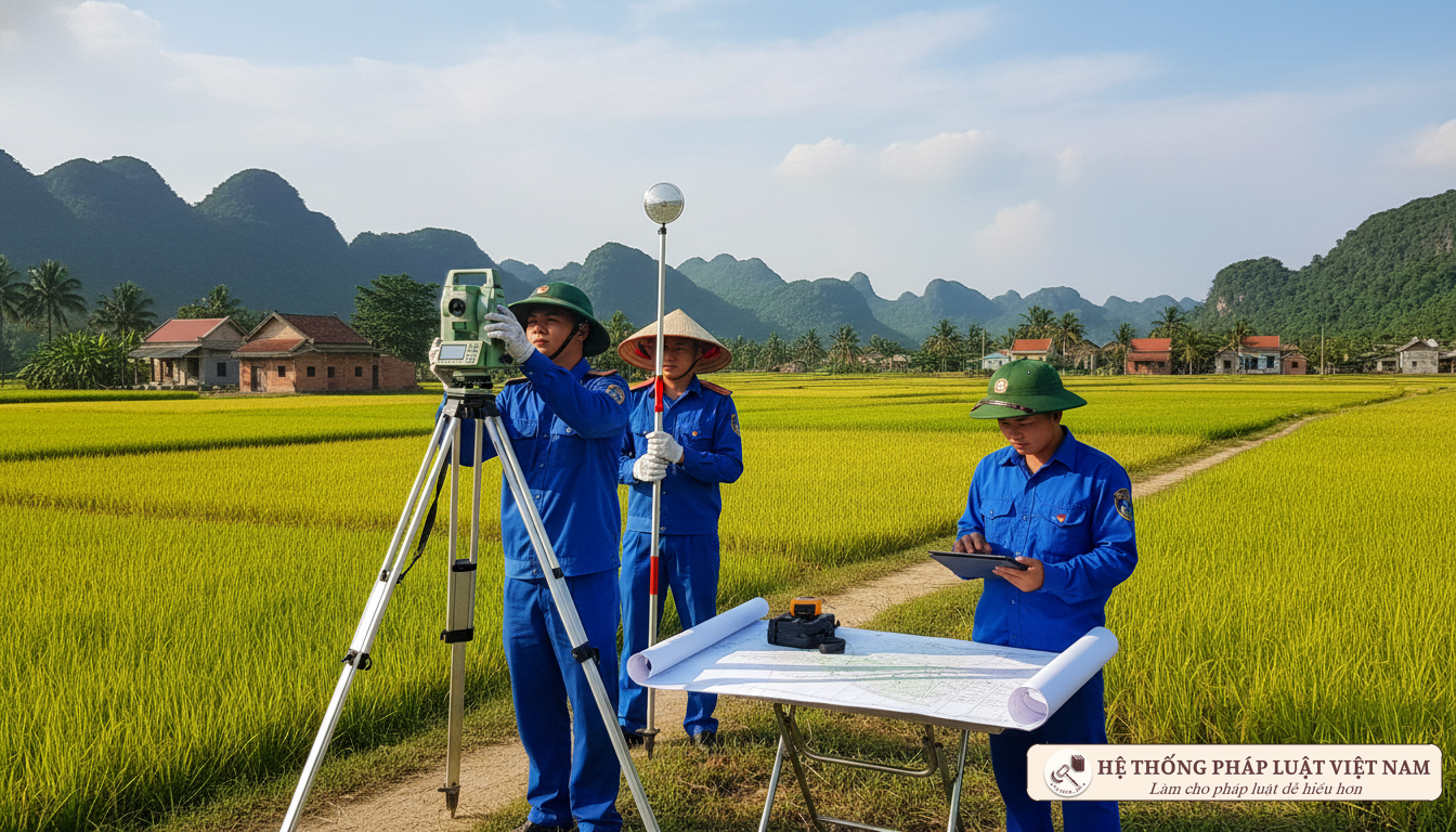 Cán bộ địa chính đo đạc tách thửa đất