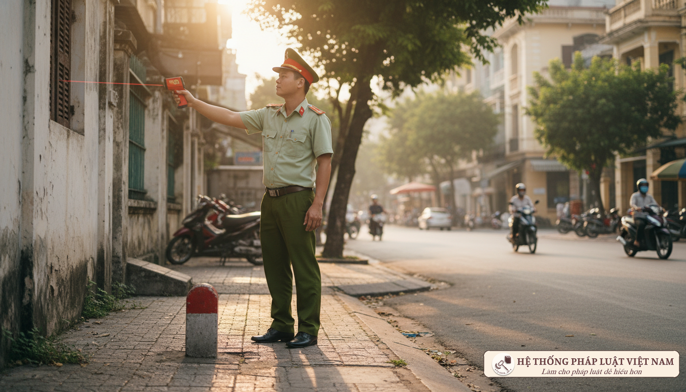 Cán bộ địa chính đo đạc xác định ranh giới đất