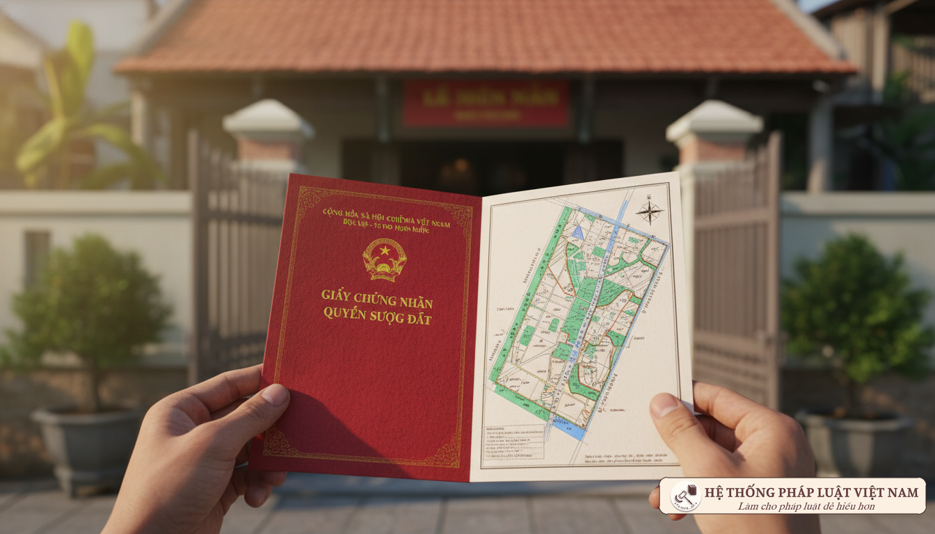 Cận cảnh Sổ đỏ và bản đồ thửa đất