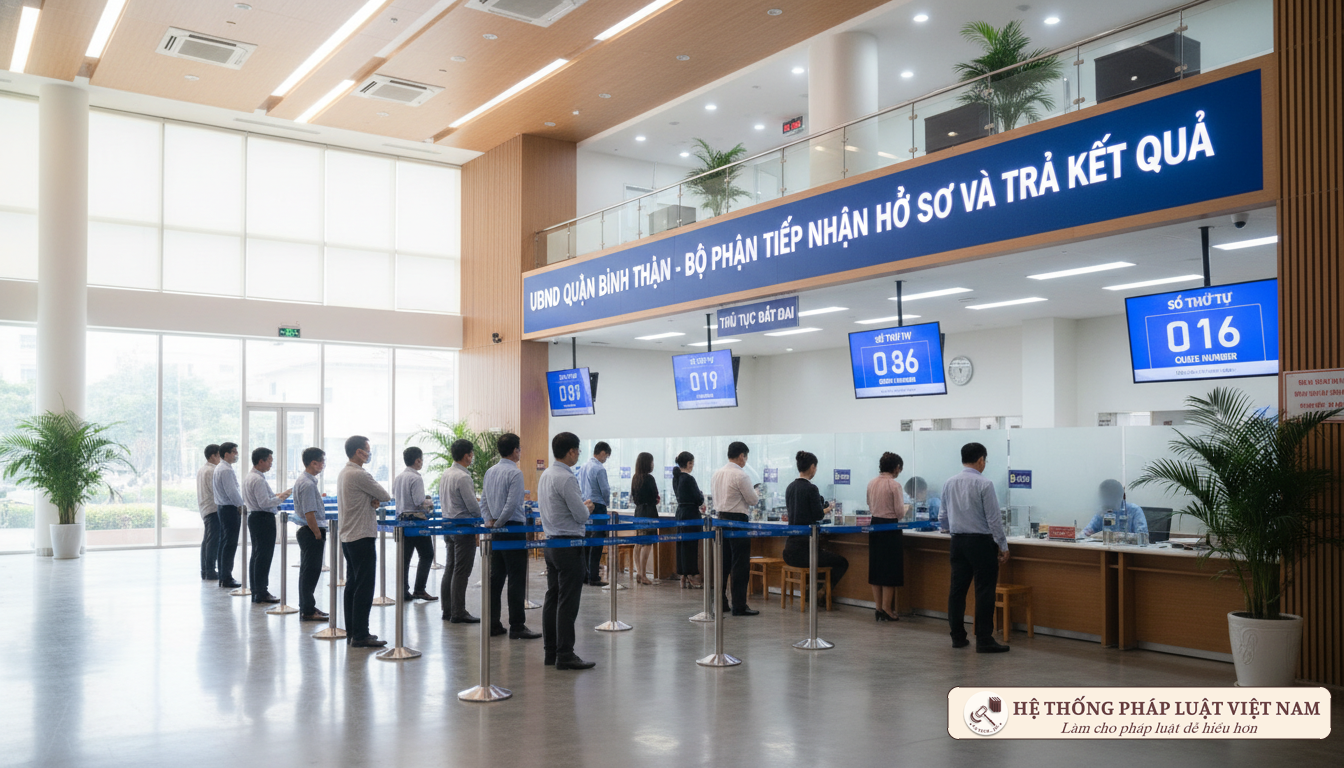 Người dân làm thủ tục đất đai tại UBND