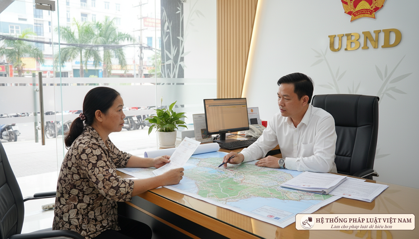 Người dân làm việc tại UBND về thủ tục đất đai