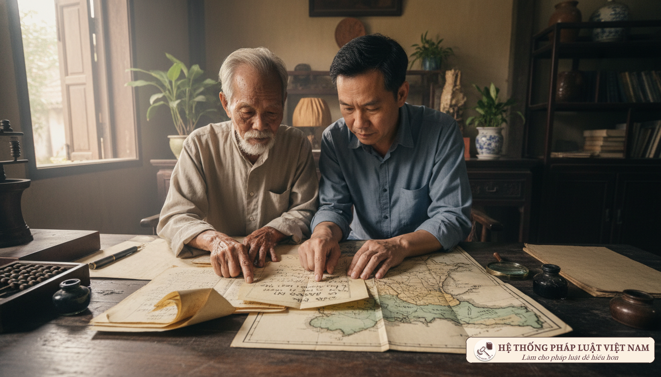 Người dân xem lại giấy tờ đất cũ