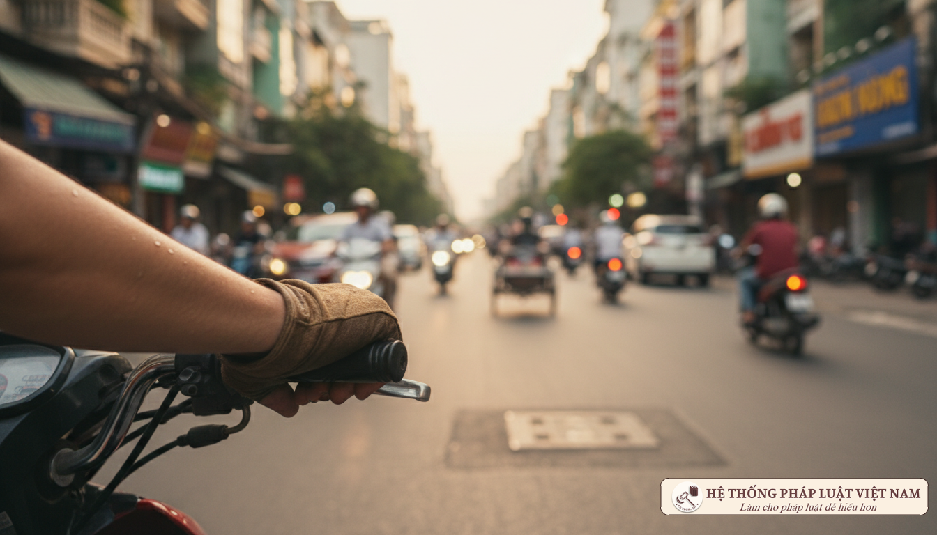 Người dân dắt xe máy trên vỉa hè