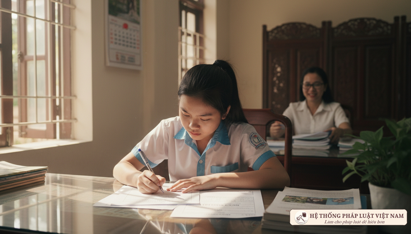 Học sinh viết đơn đăng ký học thêm