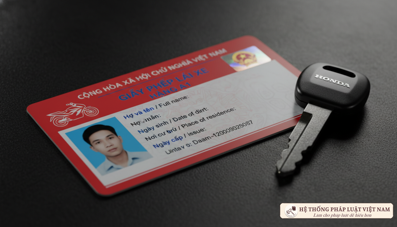 Giấy phép lái xe hạng A1 và chìa khóa xe máy