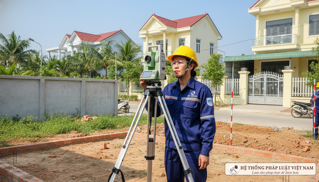Nhân viên địa chính đo đạc đất đai