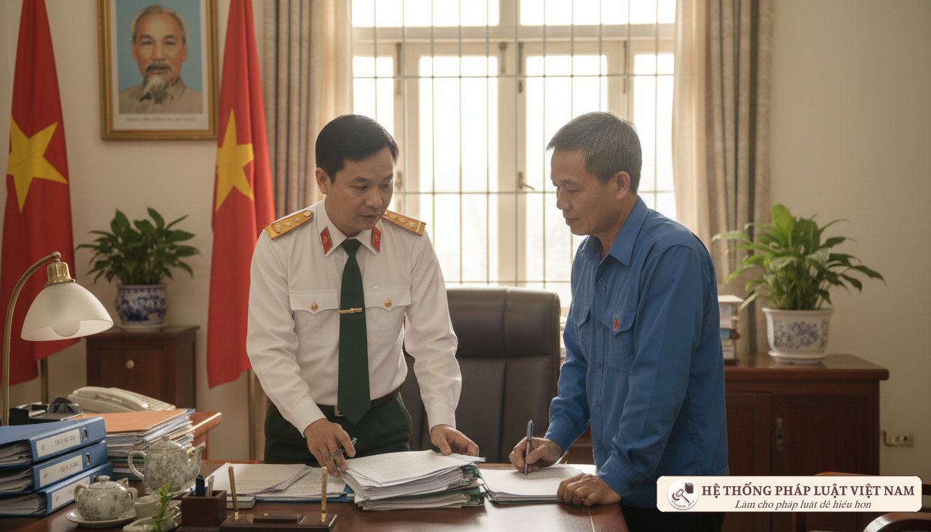 Cán bộ hướng dẫn người dân làm thủ tục hành chính