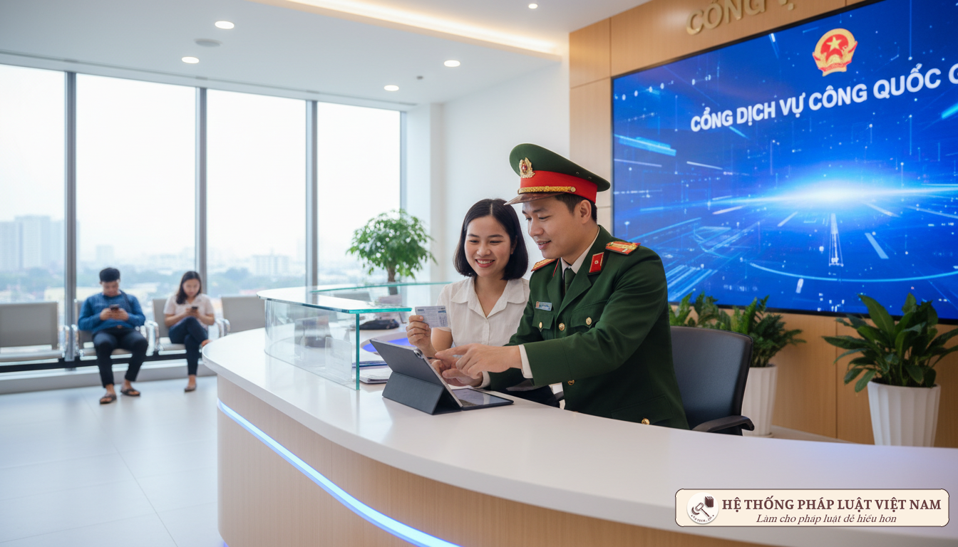 Cán bộ công an hỗ trợ người dân