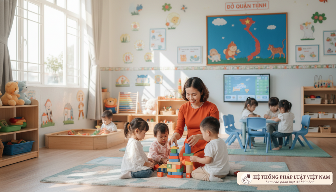 Cô giáo chăm sóc trẻ mầm non