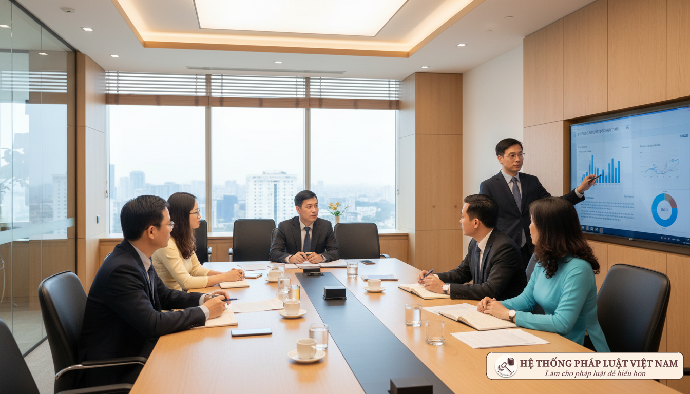 Nhóm công chức thảo luận công việc