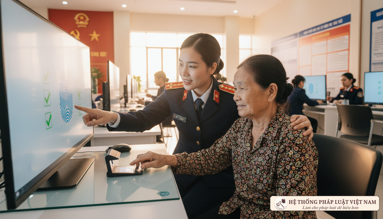 Cán bộ công an hướng dẫn làm căn cước