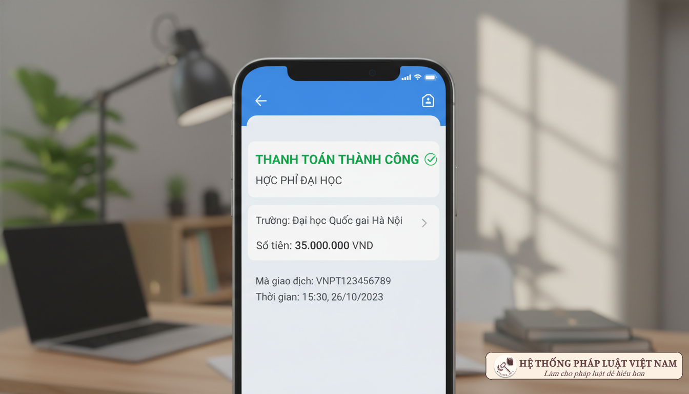 Giao diện thanh toán lệ phí xét tuyển đại học thành công