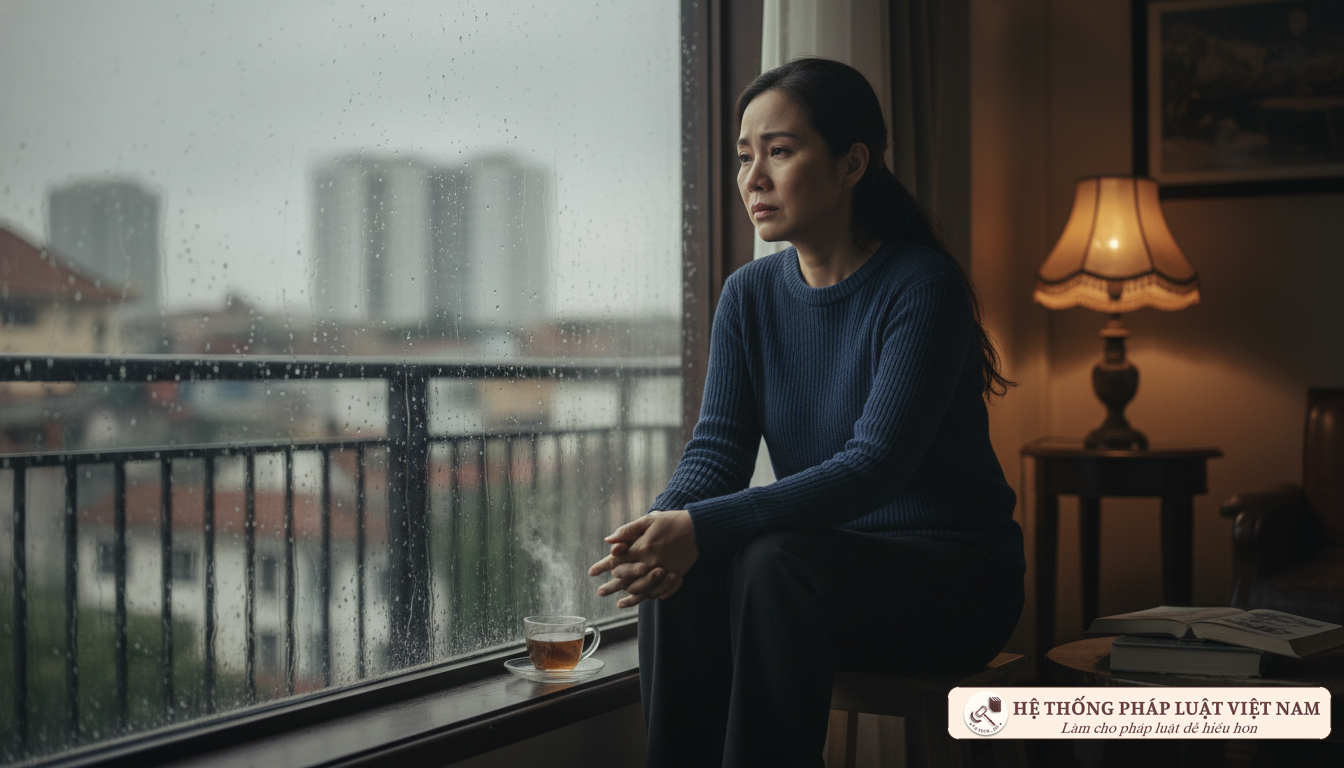 Người phụ nữ buồn bã bên cửa sổ