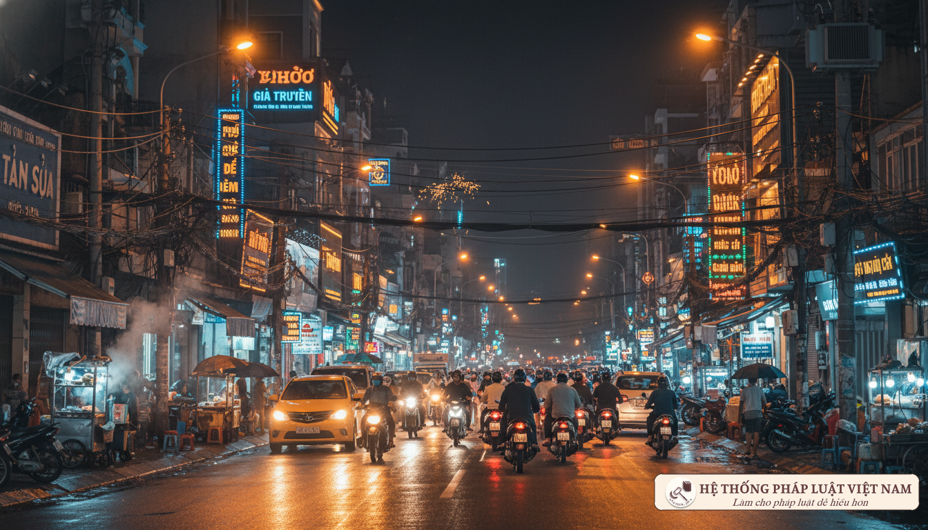 Phố xá Việt Nam rực rỡ ánh đèn đêm