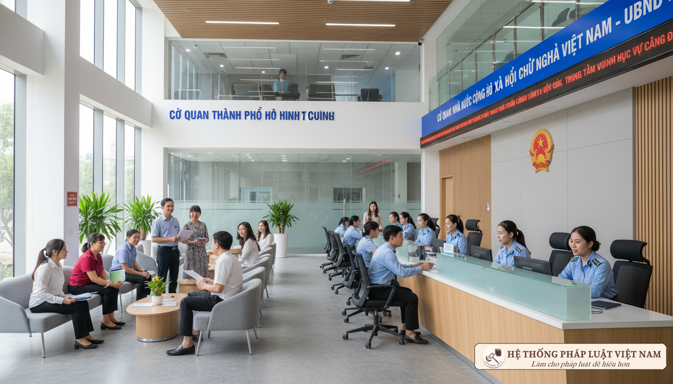 Người dân làm thủ tục tại UBND cấp xã