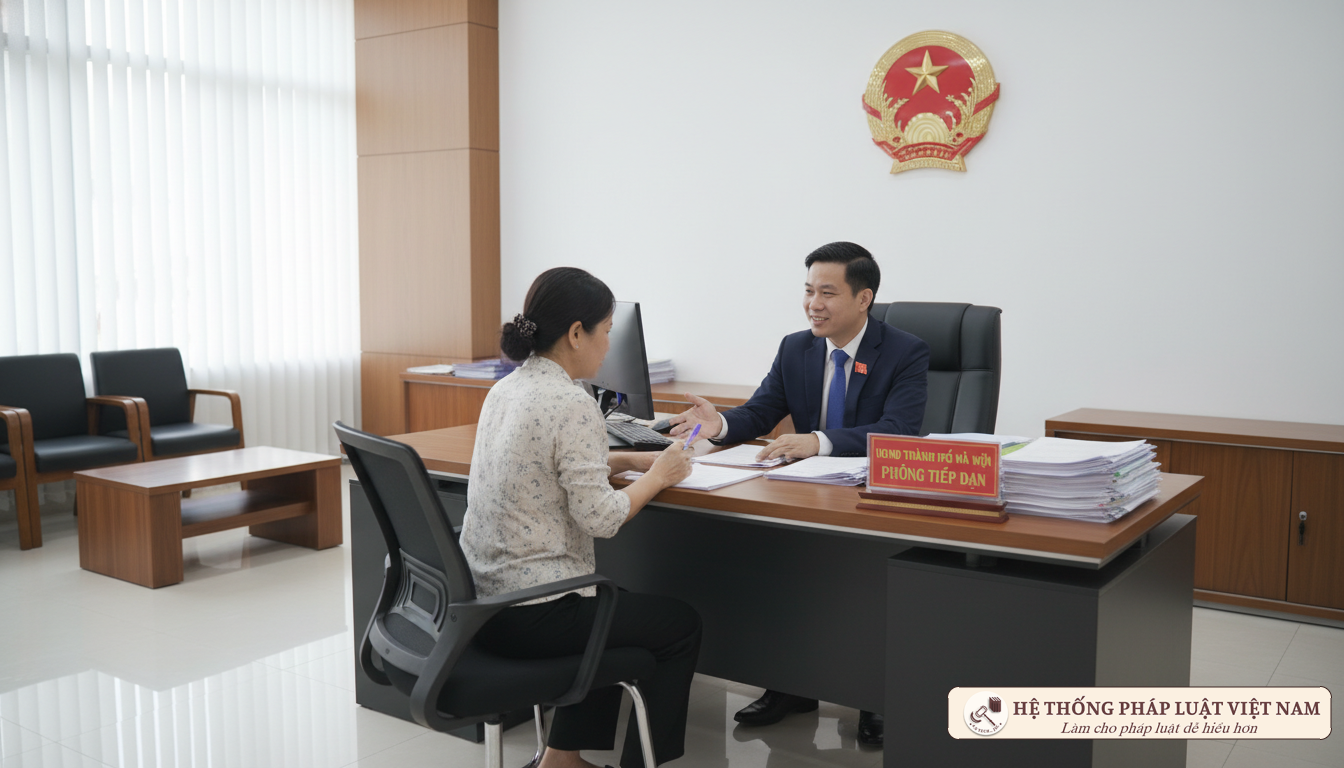 Cán bộ tư pháp hướng dẫn người dân