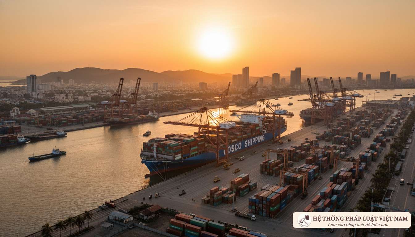 Tàu container tại cảng biển Việt Nam làm thủ tục rời cảng