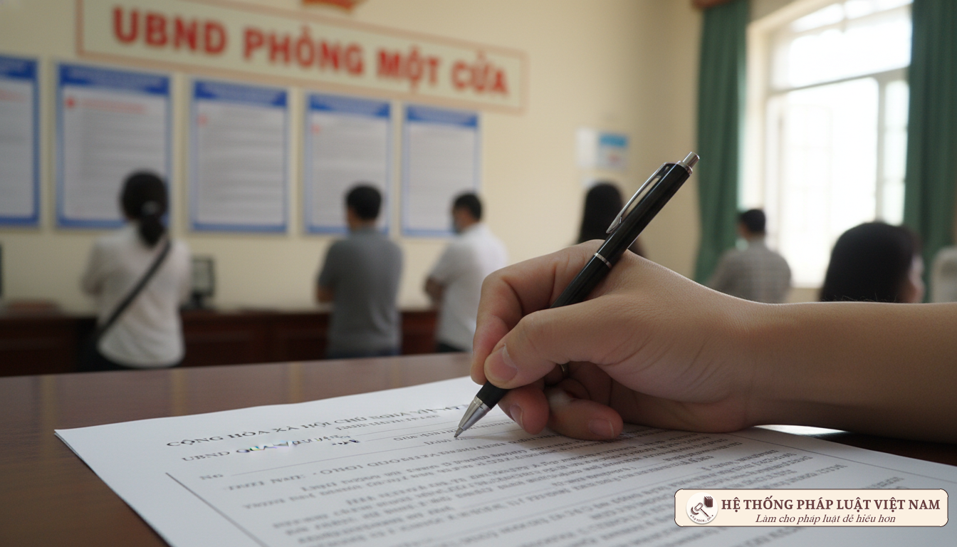 Người dân thực hiện thủ tục hành chính tại UBND