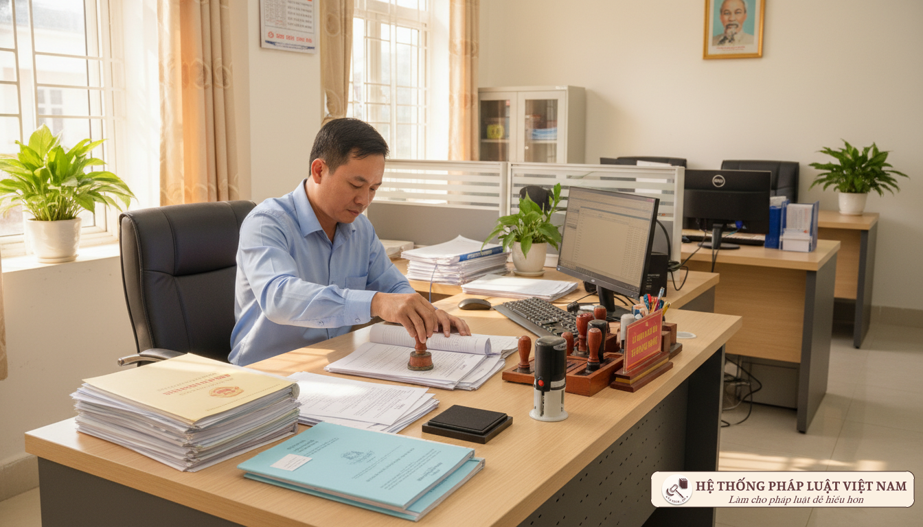 Công chức tư pháp hộ tịch cấp xã làm việc tại văn phòng