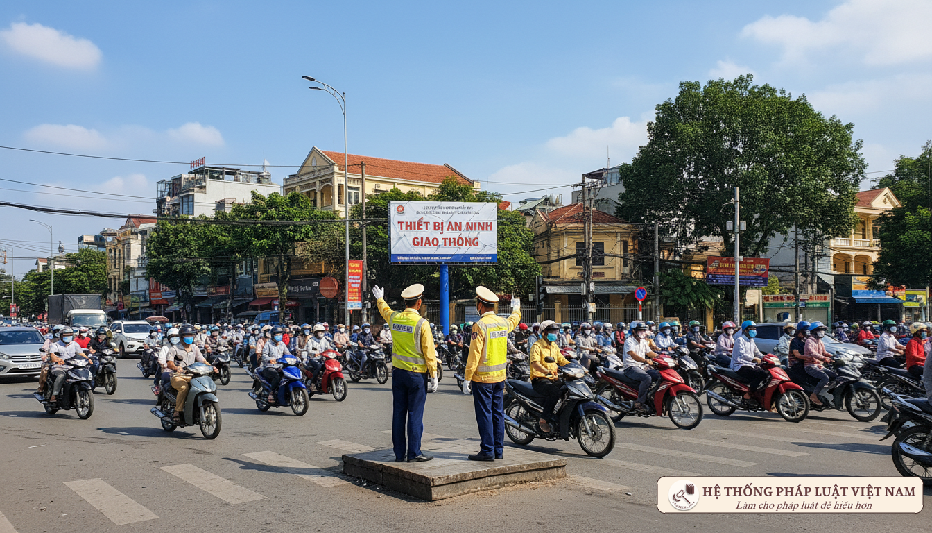 Cảnh sát giao thông kiểm tra tốc độ trên đường
