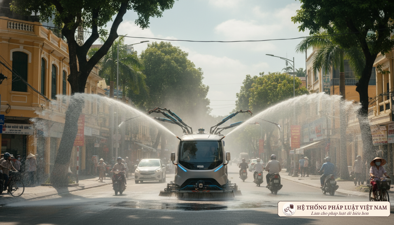 Xe rửa đường hoạt động tại Hà Nội