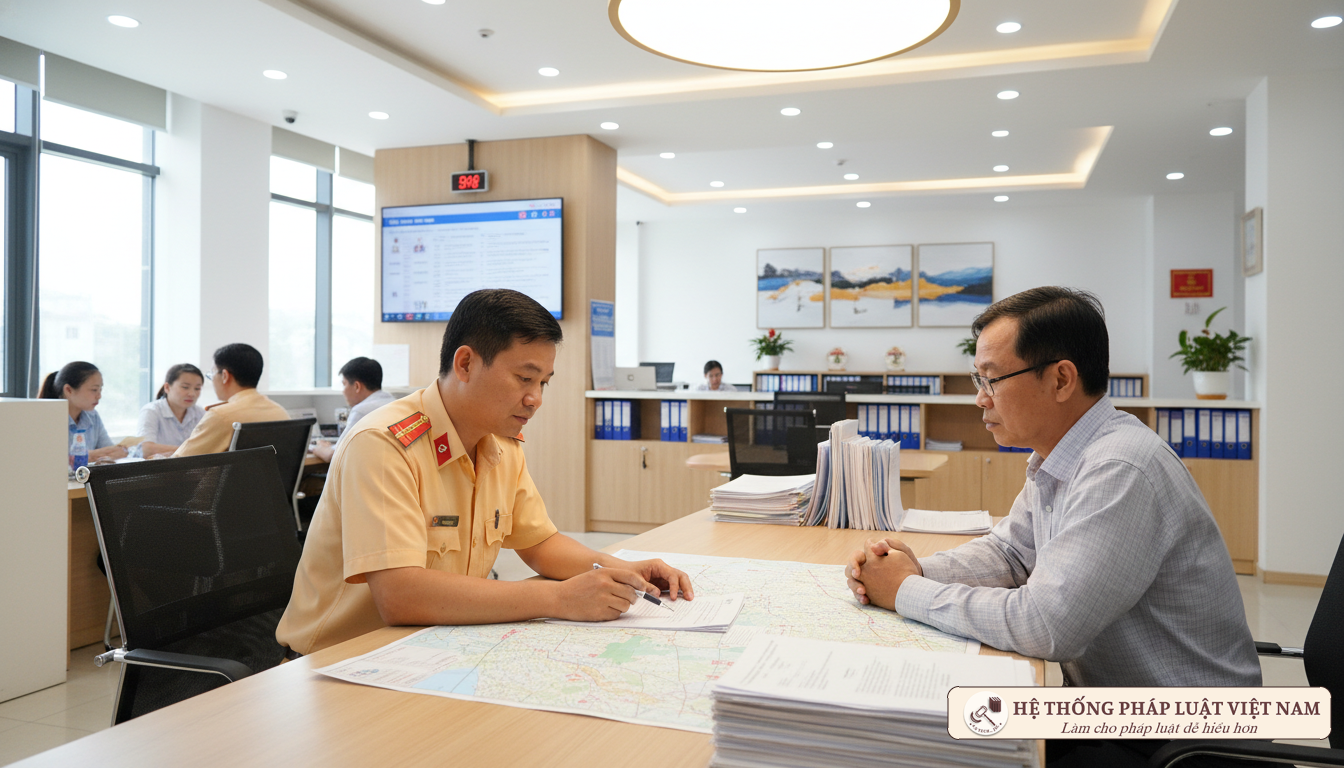 Cán bộ địa chính hướng dẫn người dân