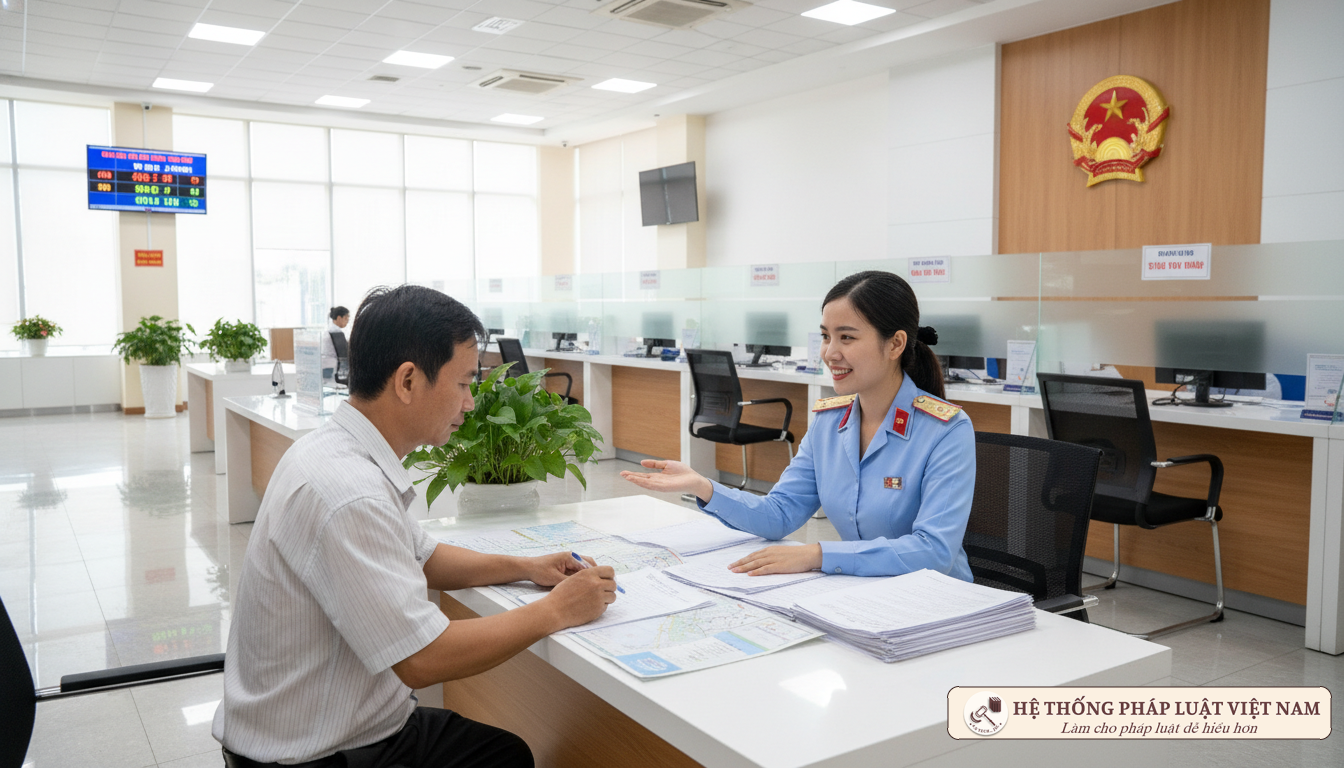 Cán bộ hướng dẫn thủ tục đất đai tại bộ phận một cửa