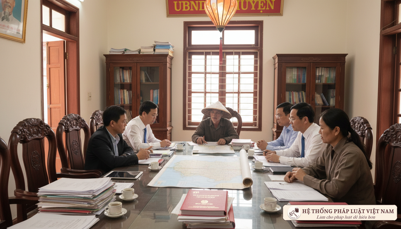 Cán bộ địa phương hướng dẫn người dân làm thủ tục đất đai