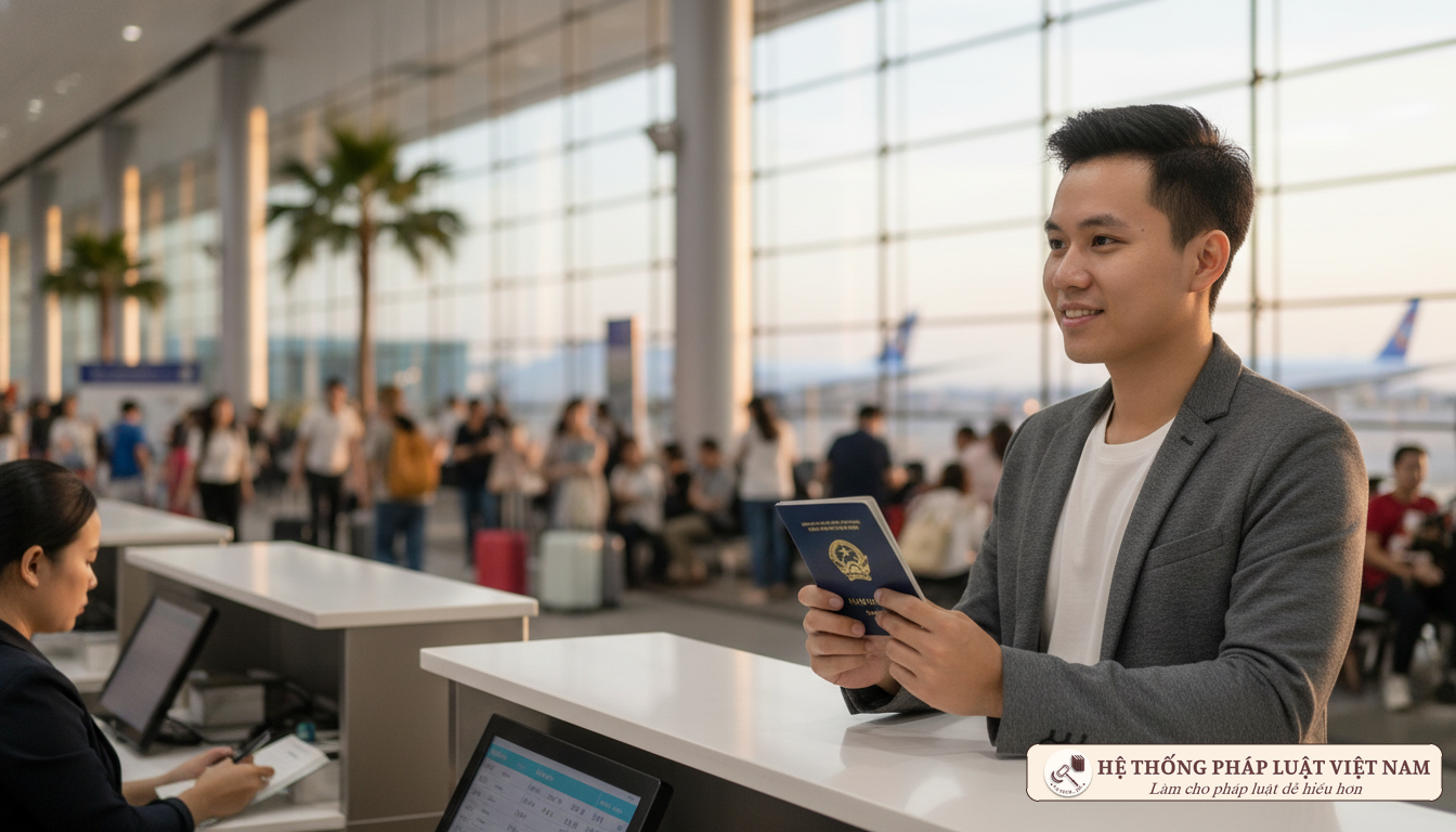 Công dân làm thủ tục tại sân bay