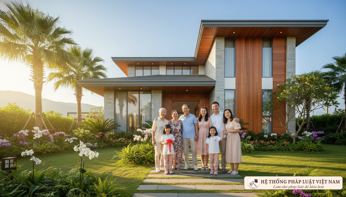 Gia đình Việt Nam hạnh phúc bên ngôi nhà mới