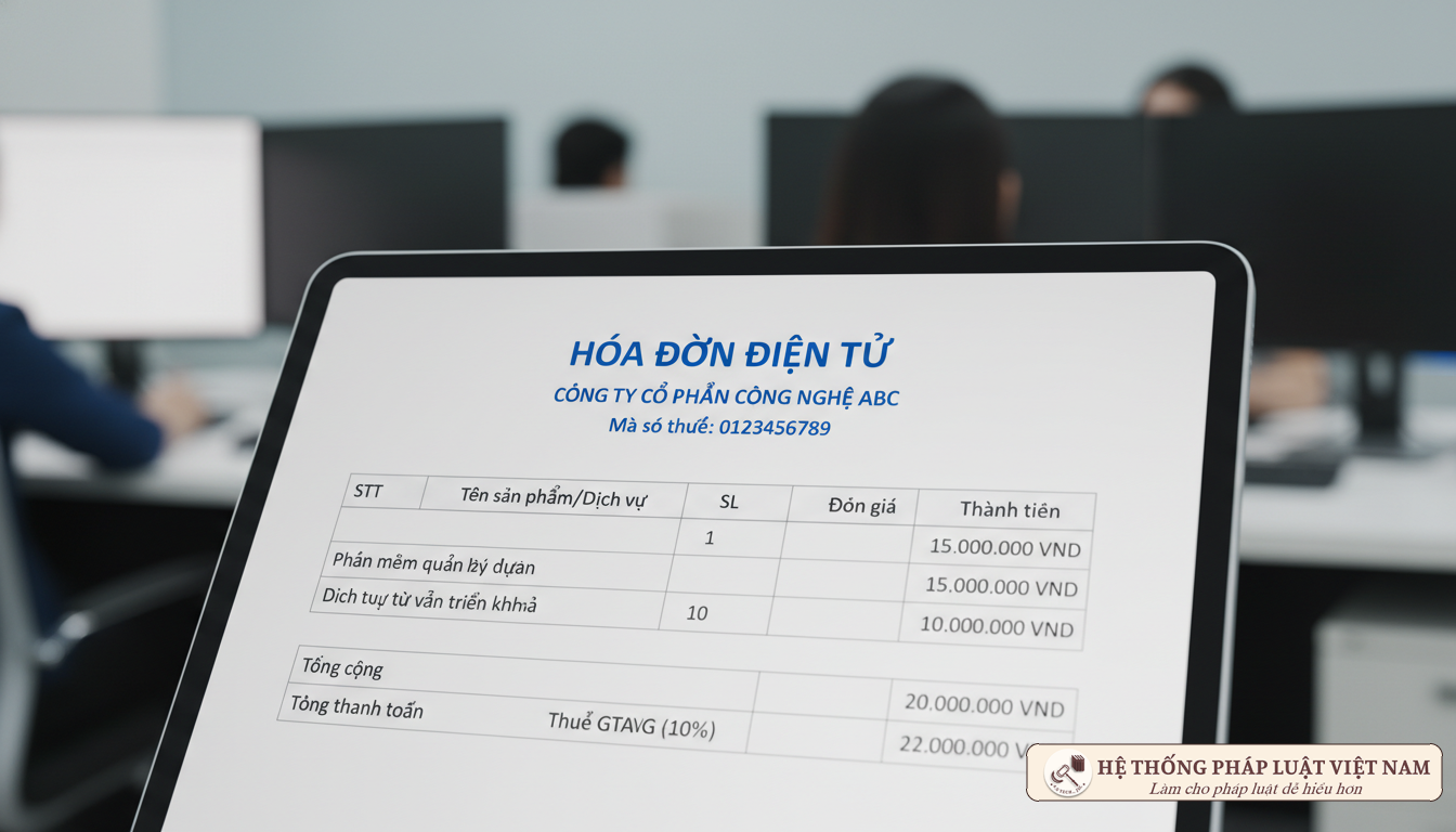 Hóa đơn điện tử hiển thị trên máy tính bảng