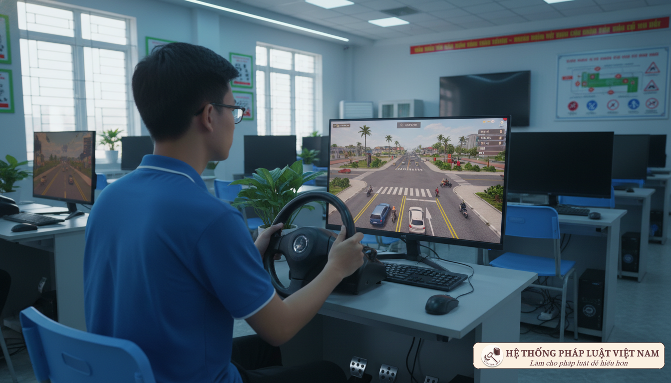 Học viên thực hành trên phần mềm mô phỏng lái xe