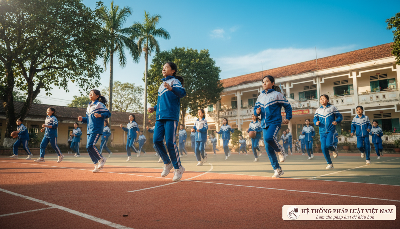 Học sinh trong tiết học thể dục