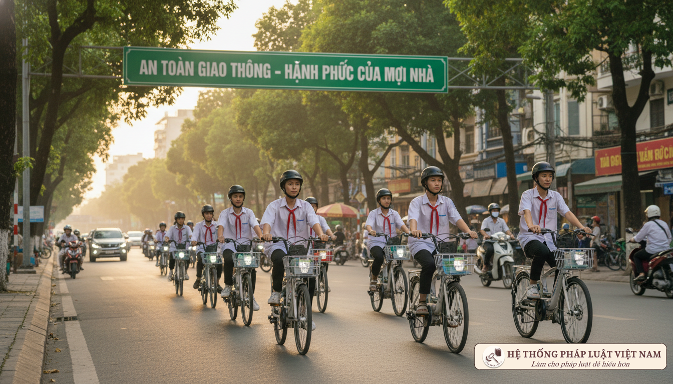 Học sinh đi xe điện an toàn