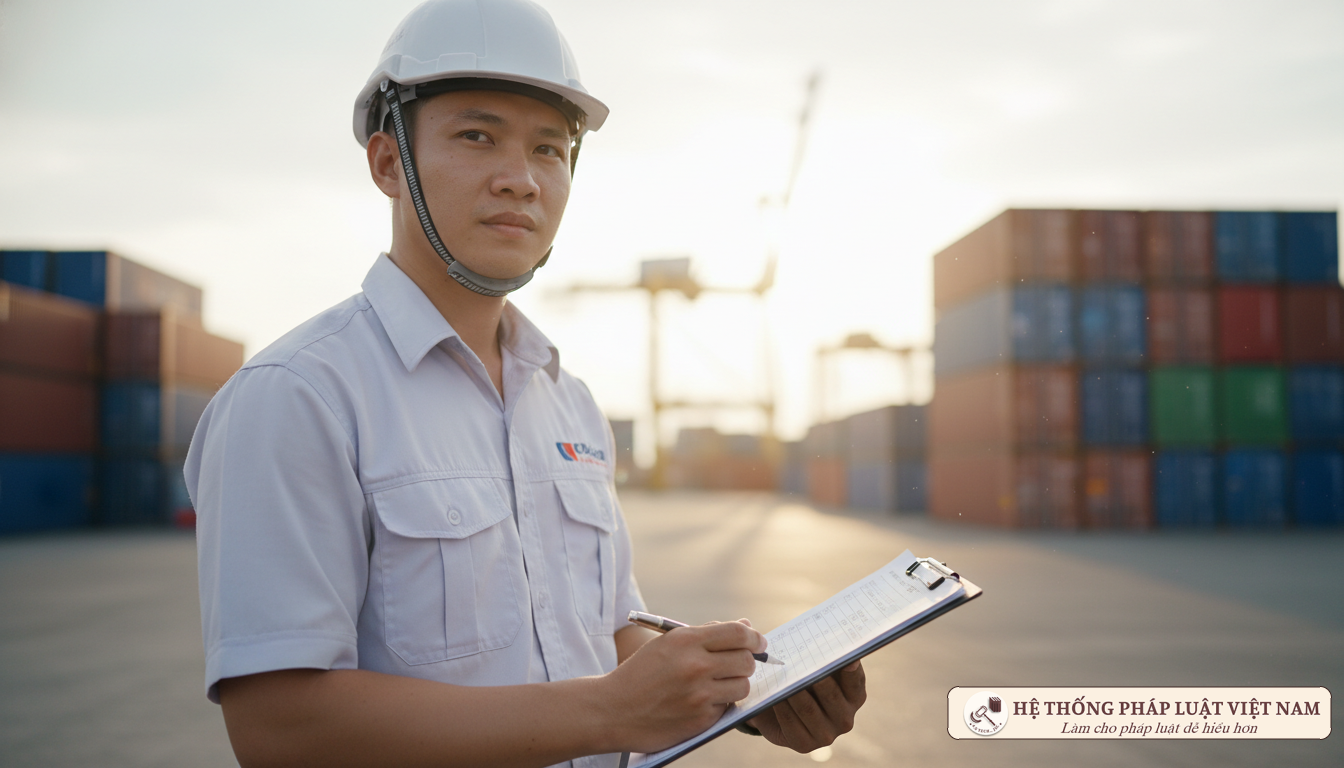 Nhân viên kiểm tra số hiệu container xuất khẩu