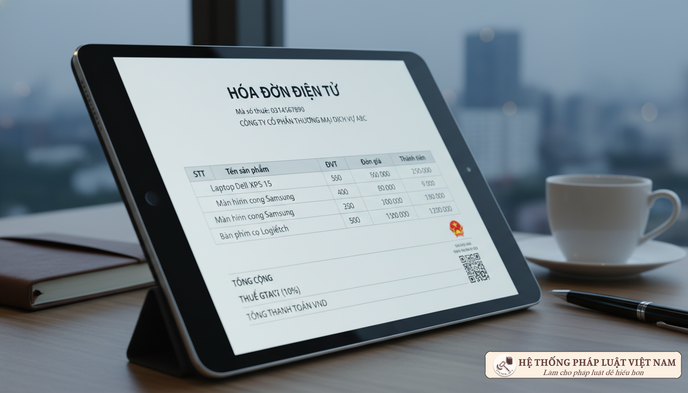 Màn hình hiển thị hóa đơn điện tử