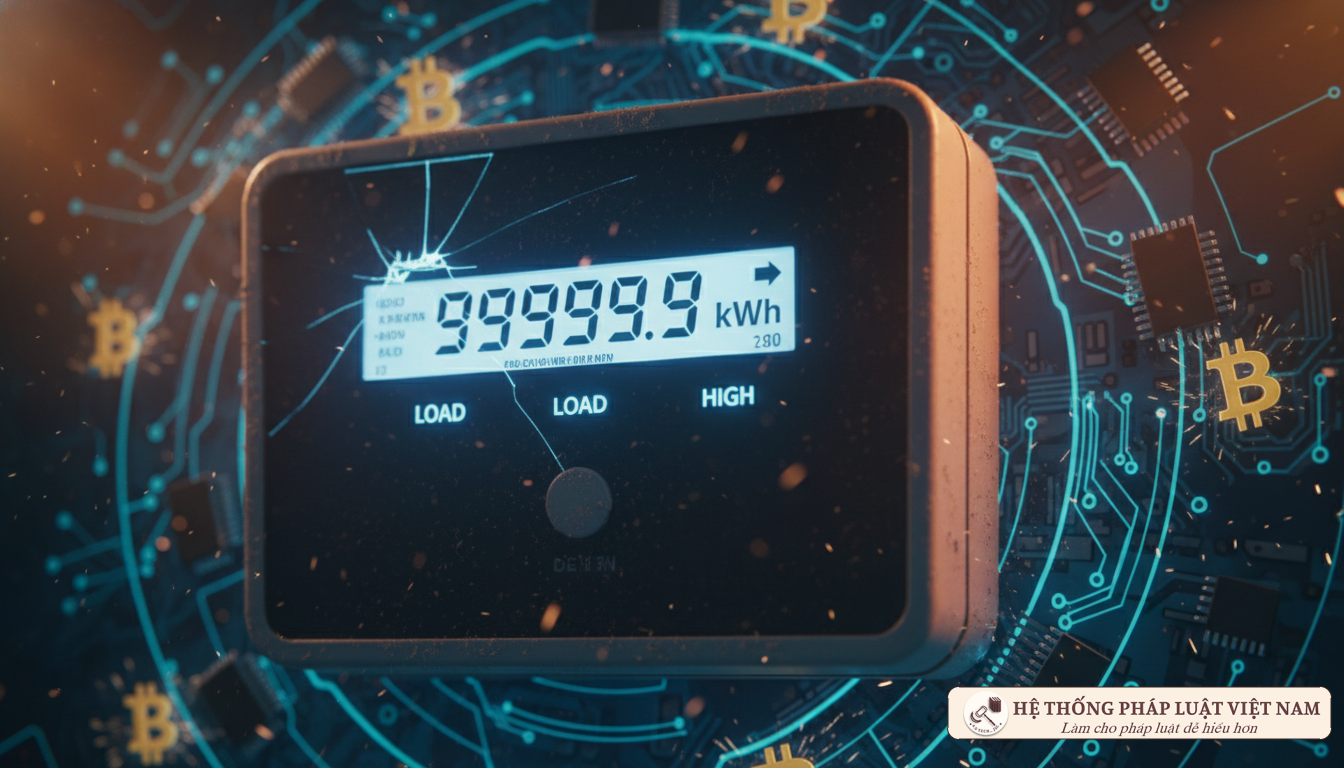 Đồng hồ điện và biểu tượng Bitcoin