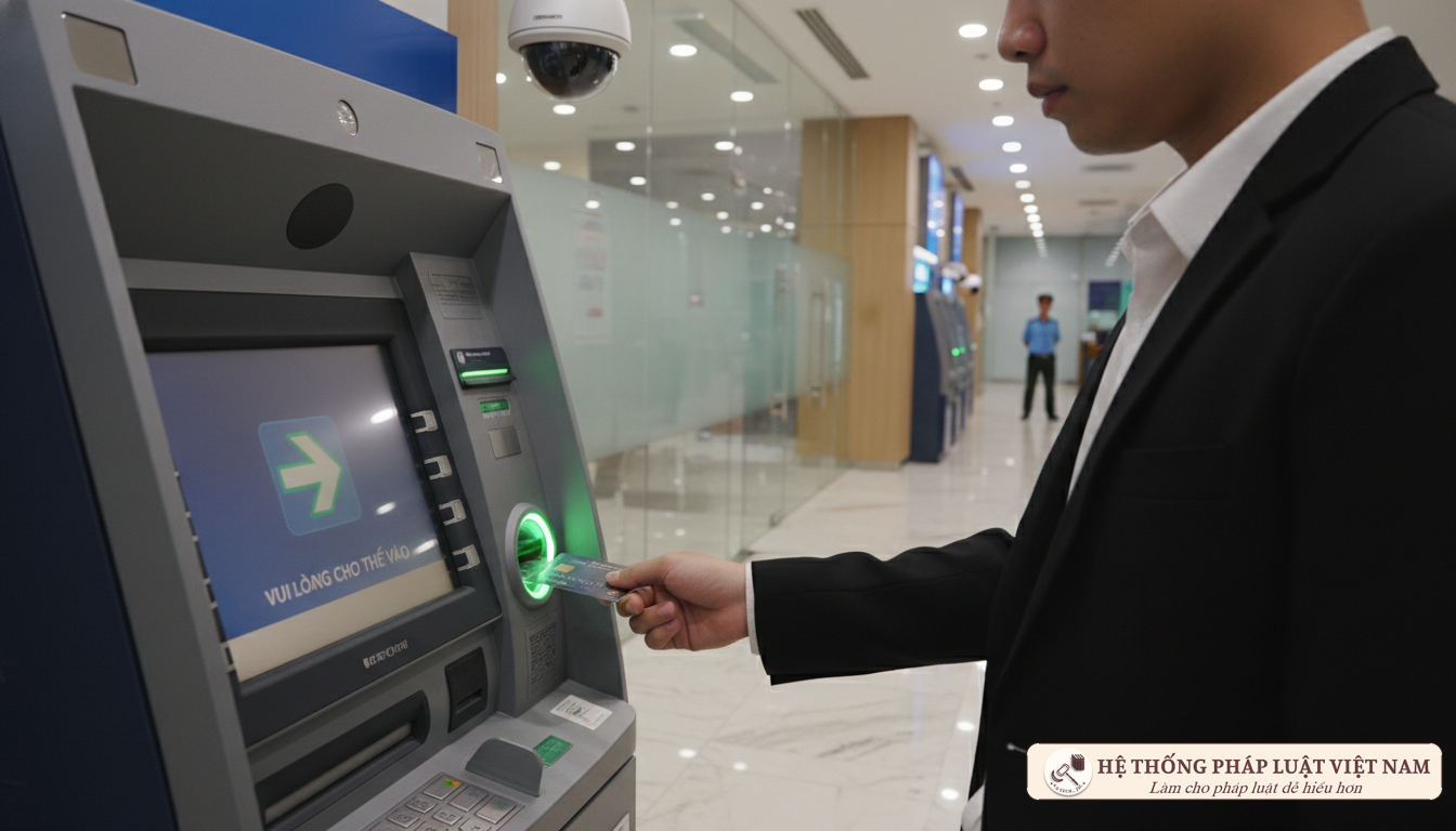 Người dân giao dịch tại máy ATM